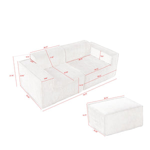 English Elm 78.74" Modular Sectional Sofa with Corduroy Upholstery, High-Density Foam Comfort, Modern Compact Couch W1036S00061