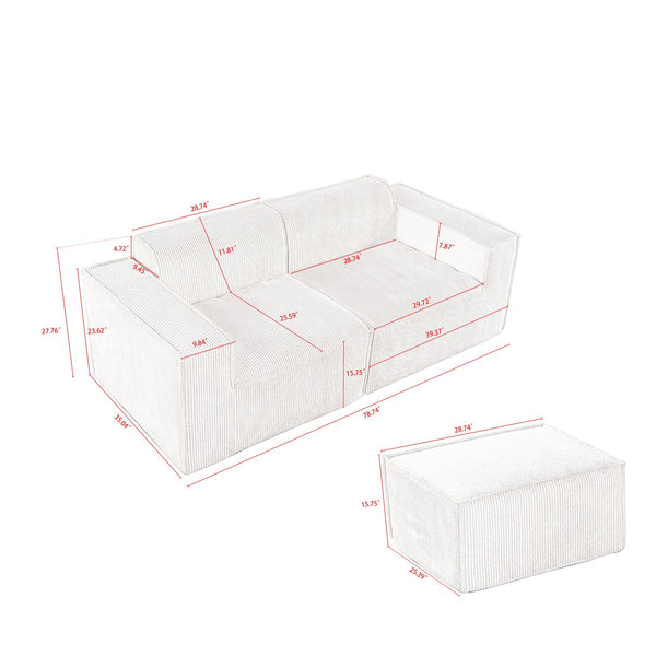 English Elm 78.74" Modular Sectional Sofa with Corduroy Upholstery, High-Density Foam Comfort, Modern Compact Couch W1036S00061