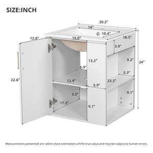 English Elm 20" Floating Bathroom Vanity with Ceramic Sink Soft Close Door and Open Side Shelf N710P332061K