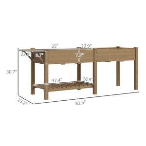 English Elm Elevated Fir Wood Raised Planter with Foldable Side Table and Bottom Storage Shelf T3971P423100