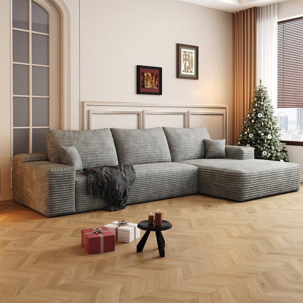 English Elm 107" Cloud Sectional Couch - Plush Modular Sofa With Reversible Chaise, No Assembly, Grey Corduroy W2824S00038