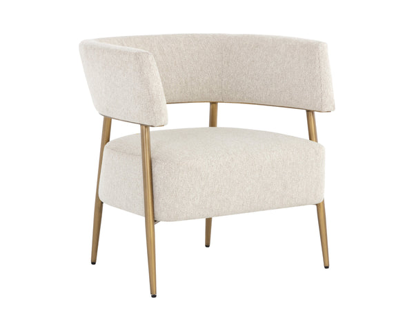 Sunpan Maestro Lounge Chair - Contemporary Curved Design with Antique Brass Legs for Luxurious Comfort Dove Cream