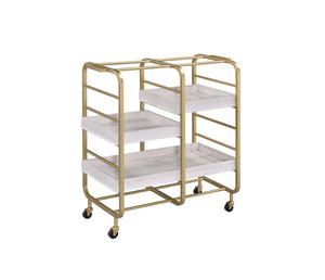 English Elm Vorrik Gold & White Washed Serving Cart with 3 Removable Wooden Trays, Metal Frame & Casters, Durable Storage B2726P286821