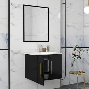 English Elm 24-Inch Modern Wall-Mounted Bathroom Vanity With Sink & Mirror, Soft Close Doors & Gold Accents W3151S00035