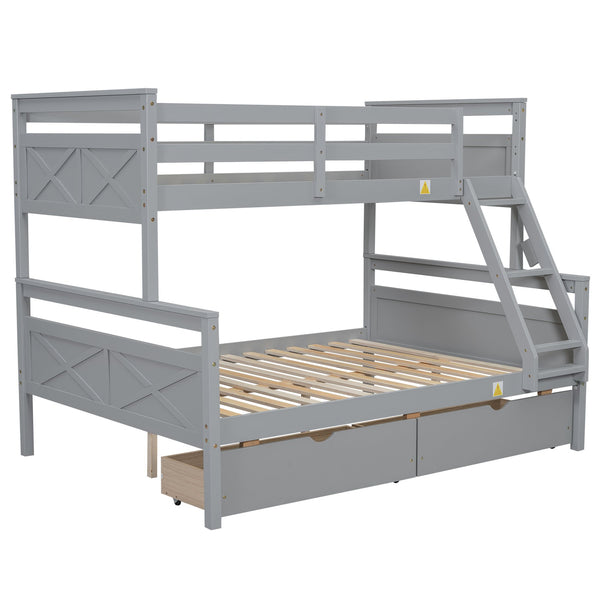 English Elm Twin Twin-over-Full Bunk Bed with Attached Ladder, Built-In Underbed Storage Drawers & Guardrail Safety Designed for Space-Saving Kids' Rooms Gray SM000119AAE-1