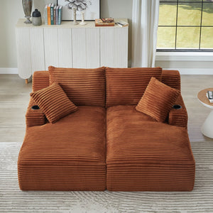 English Elm Compressible Corduroy Double Chaise Lounge with Cupholders, No Assembly, Spring-Padded Comfort Sleeps 94 Orange W2339P346394