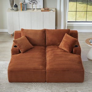 English Elm Compressible Corduroy Sleeper Loveseat with Cupholders Ready in 72 Hours No Assembly Orange W2339P411865
