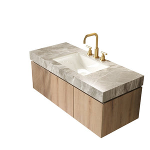 English Elm Muri Floating Bathroom Vanity with Sintered Stone Top and White Oak Plywood Cabinet W2615S00586