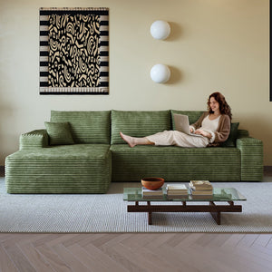 English Elm 107" Luxurious L-Shape Cloud Sectional Sofa, Plush Corduroy Couch, No Assembly, Green For Modern Living W2824S00121