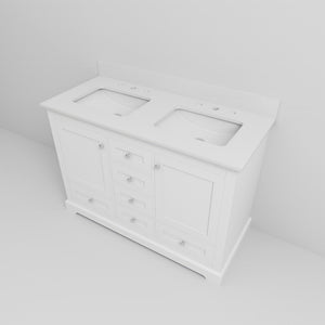 English Elm White Double Bath Vanity 48 in. W x 22 in. D with Cultured Marble Top, Soft-Close Drawers, Storage Durability B2731P258326