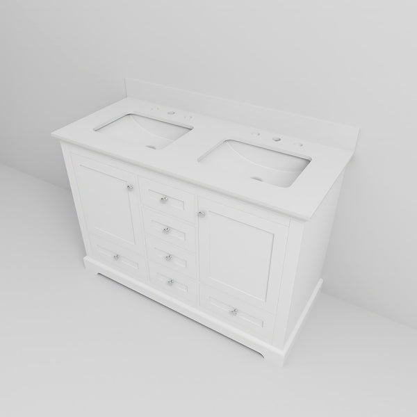 English Elm White Double Bath Vanity 48 in. W x 22 in. D with Cultured Marble Top, Soft-Close Drawers, Storage Durability B2731P258326