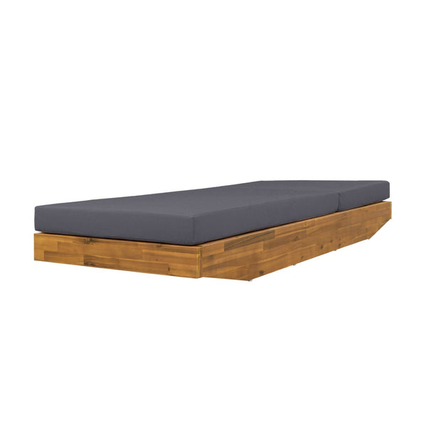 English Elm Boat-shape Acacia Wood Outdoor Chaise Lounge Slatted Teak Finish Poolside Recliner N770P380117T_65429.00CUSHDGRY
