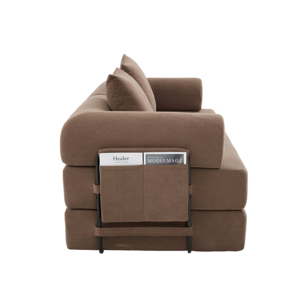 English Elm UNITED modular foldable sofa with metal frame, corduroy upholstery, side pocket & quick assembly convenience Brown W1568P375636