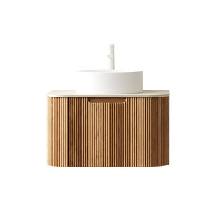English Elm Dina Floating Bathroom Vanity with Sintered Stone Top and Crystal Glass Basin Beige,Natural Wood,White W2615S00339