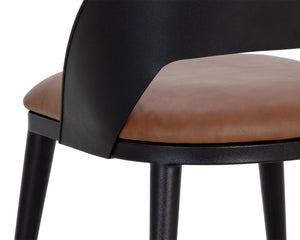 Sunpan Dezirae Dining Chair - Stylish Curved Back Design with Genuine Leather Seat and Iron Legs, Handcrafted Black / Cognac Leather