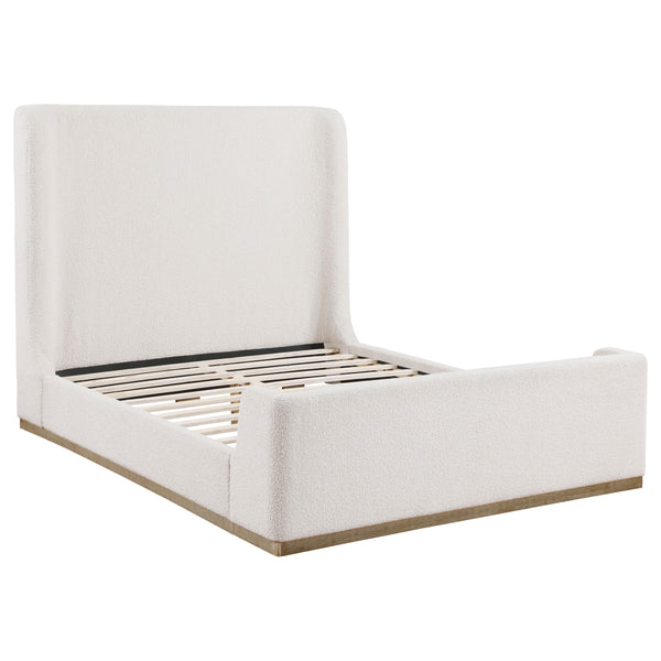 English Elm Vindra Cream Queen Sleigh Bed with Textured Upholstery, Sheltered Silhouette & Medium Wood Trim — Elegant Modern Bedroom Centerpiece B062S01060