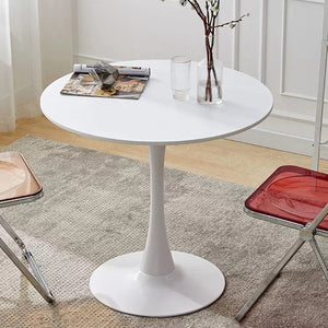 English Elm Modern Round Dining Table White 31.5" – Sturdy MDF Top with Metal Base, Easy-Clean, Compact Style W2641P192315