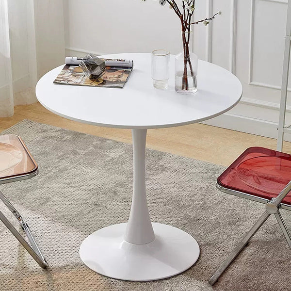 English Elm Modern Round Dining Table White 31.5" – Sturdy MDF Top with Metal Base, Easy-Clean, Compact Style W2641P192315