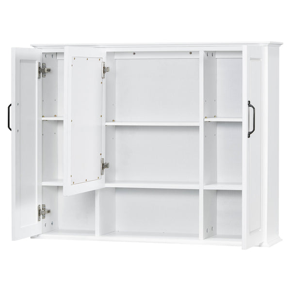 English Elm 36'' Mirror Cabinet with 3 Doors — Wall-Mounted Bathroom Storage Unit, MDF & Pine, Spacious Shelves White N725P346902K