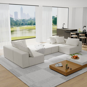 English Elm Modern Upholstered Sectional Sofa Set, Modular 132" L-Shaped Chenille Couch, No Assembly, Plush Comfort and Versatile Configuration Beige W834S00376