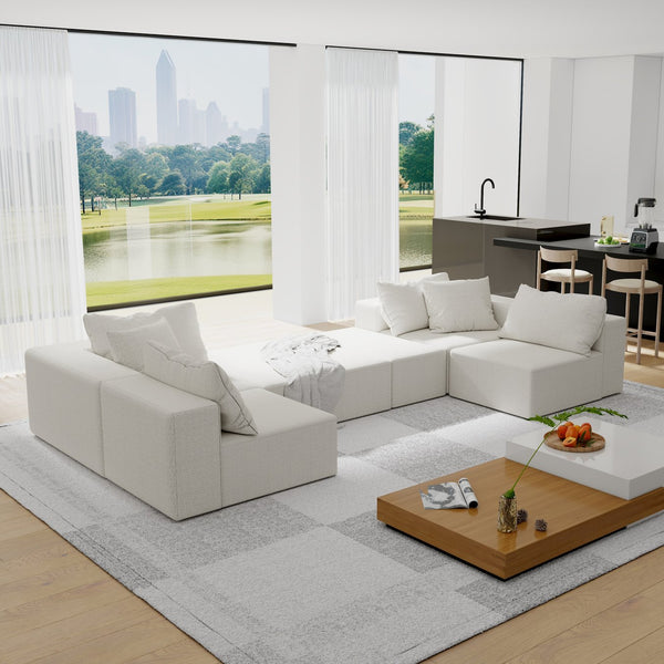 English Elm Modern Upholstered Sectional Sofa Set, Modular 132" L-Shaped Chenille Couch, No Assembly, Plush Comfort and Versatile Configuration Beige W834S00376