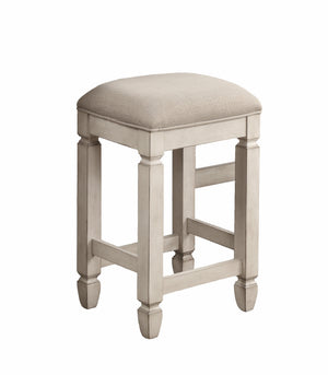 English Elm Drop Drop Leaf Table w/4 Stools Antique White — Solid Wood/MDF, Space-Saving, 36" Expandable, Drawers Included B2699P206765