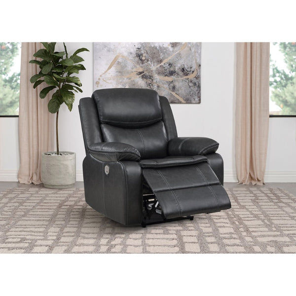 English Elm Salerno Faux Leather Power Recliner Club Chair with Usb Port and Accent Stitching Dark Grey B062P451790