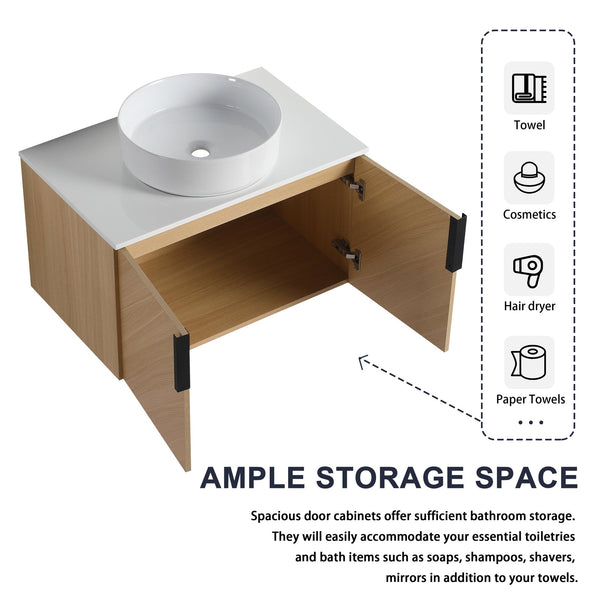 English Elm 30" Elegant Wall-Mounted Bathroom Vanity With Ceramic Sink & Soft-Close Doors For Modern Spaces W999S00443