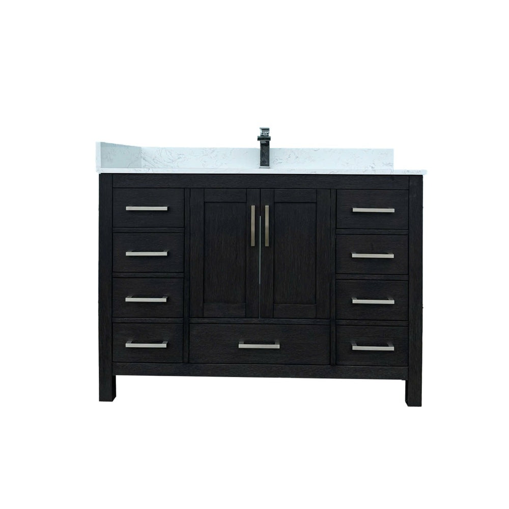 English Elm 48" Matte Black Bathroom Vanity Carrara Top Ceramic Sink 9 Drawers 2 Doors T3785P442235