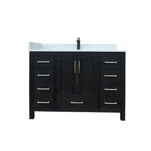 English Elm 48" Matte Black Bathroom Vanity Carrara Top Ceramic Sink 9 Drawers 2 Doors T3785P442235