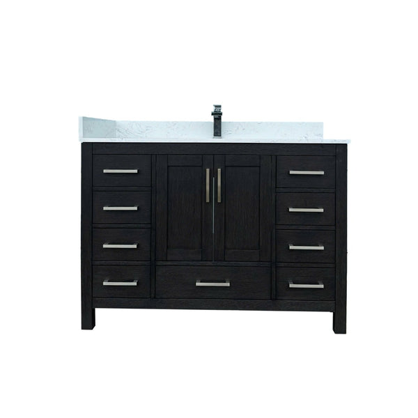 English Elm 48" Matte Black Bathroom Vanity Carrara Top Ceramic Sink 9 Drawers 2 Doors T3785P442235