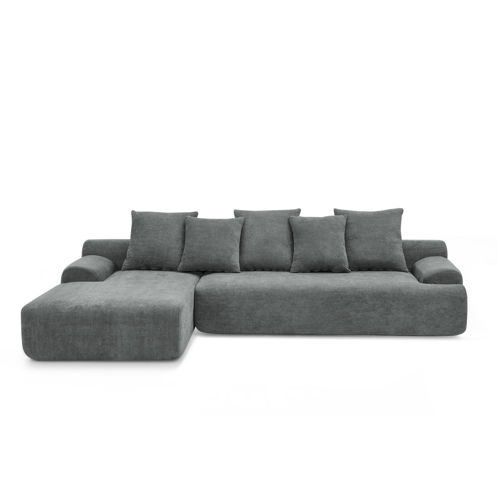 English Elm 110.25x67'' Compression Sofa Modern Upholstered L-Shape Sectional Couch 4-Seat Melange Velvet Comfort Grey W1413S00082