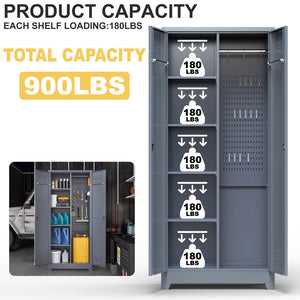 English Elm Gray Steel Locking Tall Storage Cabinet with Adjustable Shelves for Kitchen or Shop Grey T3625P372658