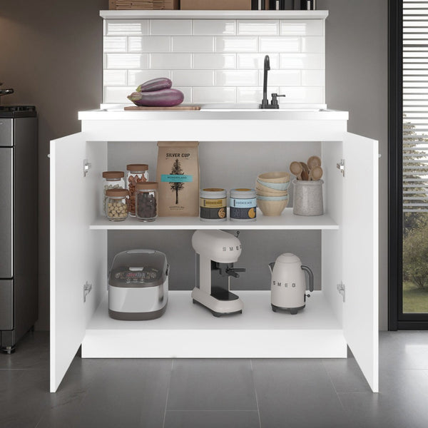 English Elm Utility Sink Base Cabinet with Two Doors Shelved Storage White Oak Laundry Room B097S00257