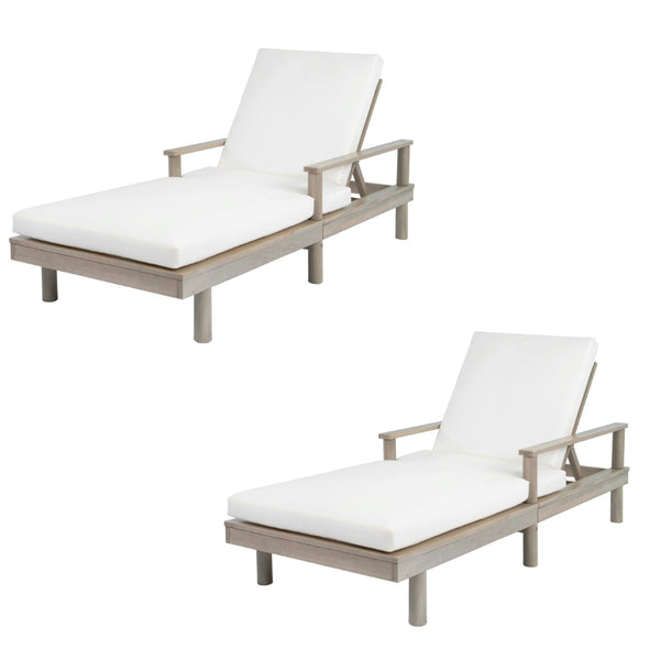 English Elm Trexm Acacia Wood Outdoor Chaise Lounge Set Reclining Patio Sunbed with Cushions Beige,Gray TM000034AAE