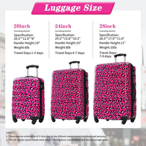 English Elm Hardshell Polycarbonate Luggage Set Three Piece Spinner Suitcases with Tsa Lock Hot Pink Leopard N732P218227H
