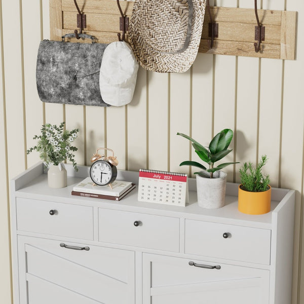 English Elm Metal Powder Coated Steel Shoe Cabinet Slim Entryway Organizer with Seven Drawers White T2398P413026