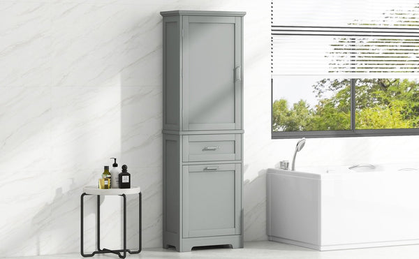 English Elm Tall Bathroom Storage Cabinet - Freestanding Grey Mdf Unit With Drawers & Adjustable Shelf For Organizing N725P206895E-GIGA