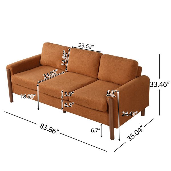 English Elm Christopher Knight Home® - 83.86" 3-Seater Sofa in Teddy Velvet with Curved Armrests & Solid Wood Legs, Plush Durable Comfort Orange N765P331021Y