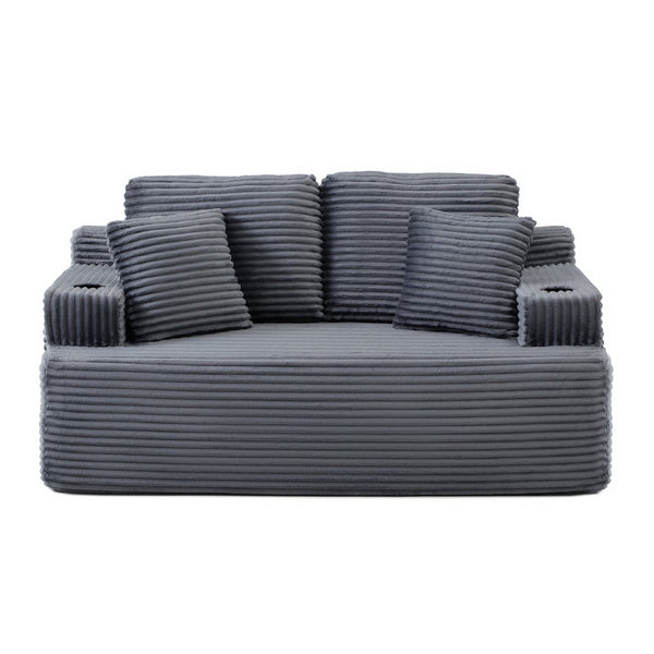 English Elm Boneless Floor Sofa Corduroy Upholstered 5 Seat Low Profile with Cup Holders for Living Room Grey W1117S00436