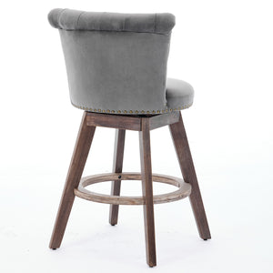 English Elm 26" Velvet Swivel Counter Stools Set of 2 with Tufted Back, Foam Cushion & Solid Wood Legs Gray W1143P362519