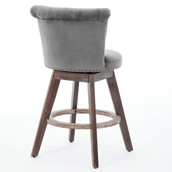 English Elm 26" Plush Velvet Swivel Counter Stools Set of 2 with Tufted Back, High-Res Foam & Sturdy Wood Legs Gray W1143P362519