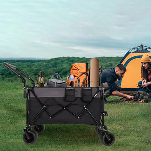 English Elm Multi-functional Folding Wagon with All-terrain Wheels Adjustable Handle Outdoor Hauler W2932P289380