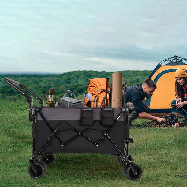 English Elm Multi-functional Folding Wagon with All-terrain Wheels Adjustable Handle Outdoor Hauler W2932P289380