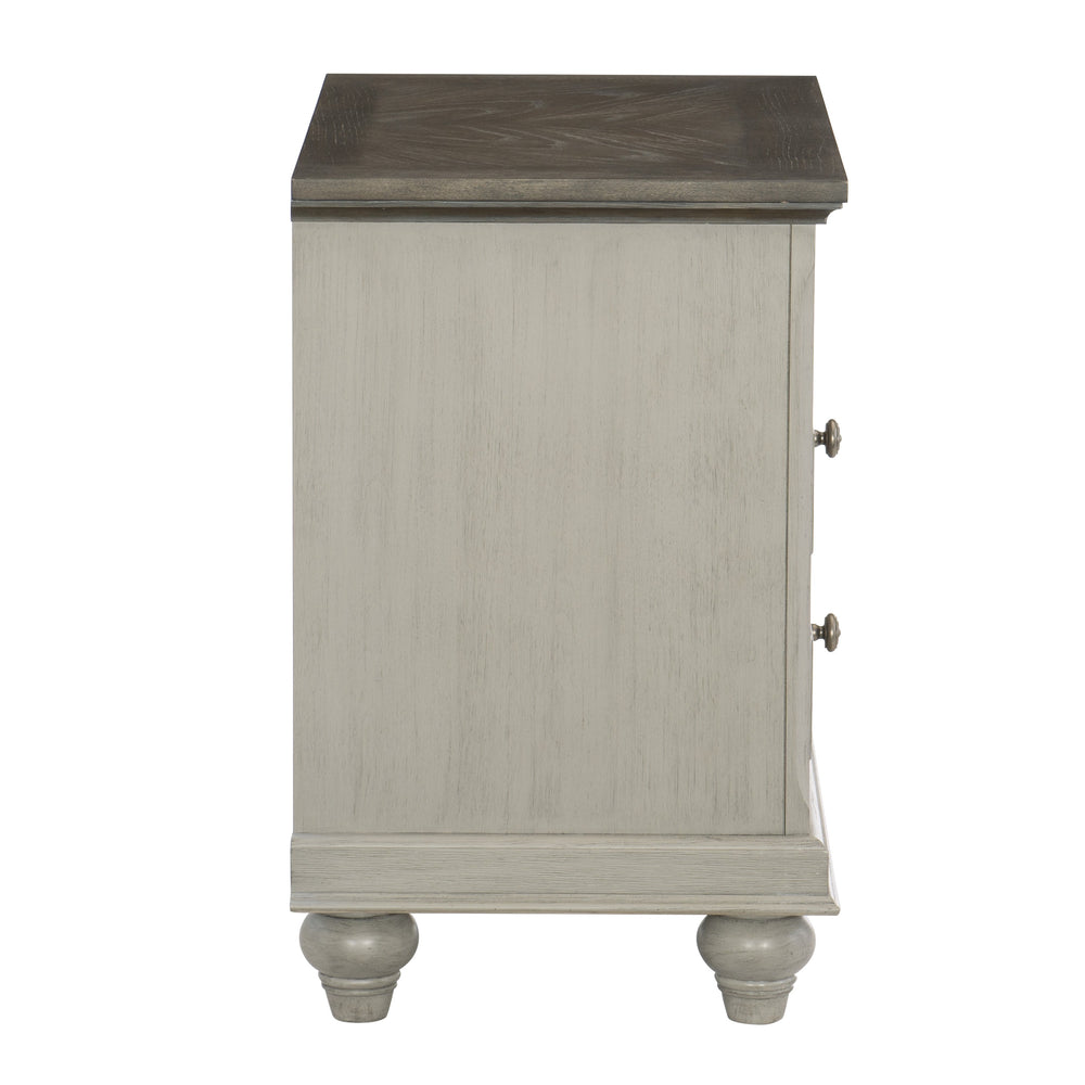 English Elm Classic Light Gray Nightstand with Dark Brown Top, 2 Drawers & Open Shelf, Modern Farmhouse Accent Table B011P199394