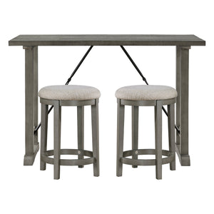 English Elm 3Pc Counter Height Set - Light Gray Acacia Table & 2 Foam-Cushioned Stools For Stylish Dining B011S01365
