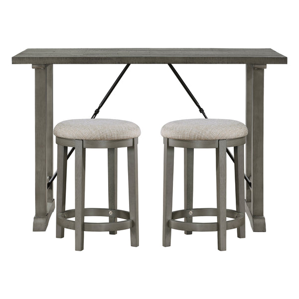 English Elm 3Pc Counter Height Set - Light Gray Acacia Table & 2 Foam-Cushioned Stools For Stylish Dining B011S01365