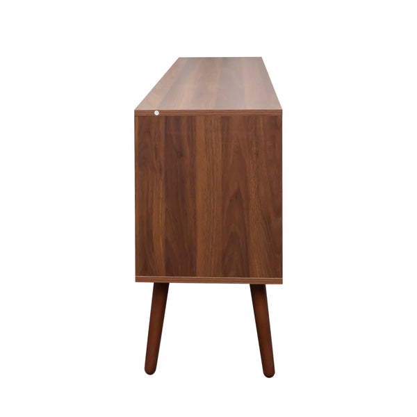 English Elm TV Stand Sleek Mid-Century Living Room Cabinet with 1 Hidden Storage, 3 Open Shelves, Sturdy Frame Walnut W331P247814