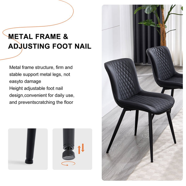 English Elm Modern Faux Leather Side Dining Chair Set of 2 - Waterproof Black Upholstery, Diamond Stitch, Ergonomic Comfort T3707P366133