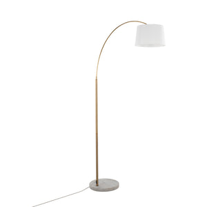 English Elm March Contemporary Floor Lamp: Elegant White Marble & Antique Brass Design With Linen Shade, 60W Bulb B202S01372